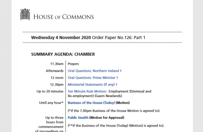 HoC order paper 4 Nov 2020