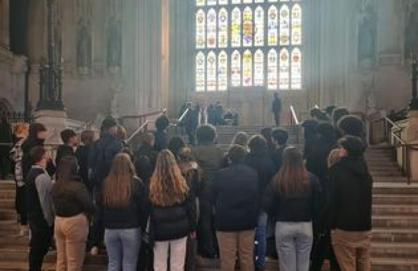 A group of students from Sharnbrook Academy with Richard in Westminster Hall