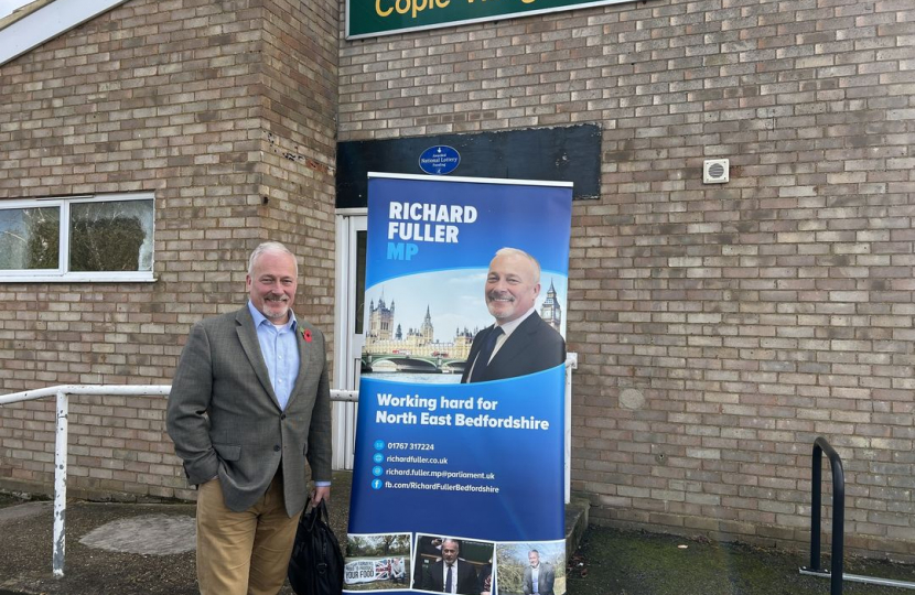 Richard Fuller outside Cople Village Hall following a drop-in surgery