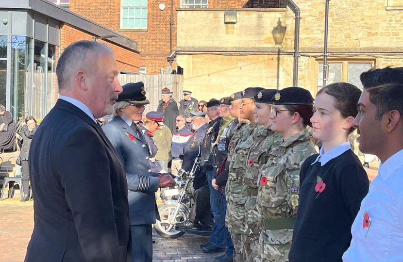 Richard speaking with cadets in the Armistice Day parade in Bedford