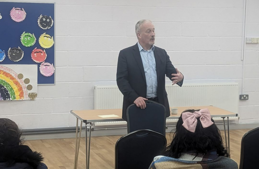 Richard speaking at a town hall meeting in Bromham in November