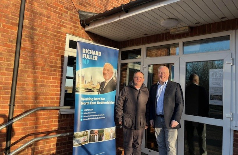 Richard with Northill Councillor outside Moggerhanger Village Hall