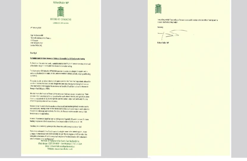 Richard's letter to Treasury on renewable fuel duties