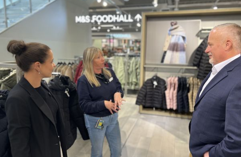 Richard talking to staff at M&S at Biggleswade Retail Park