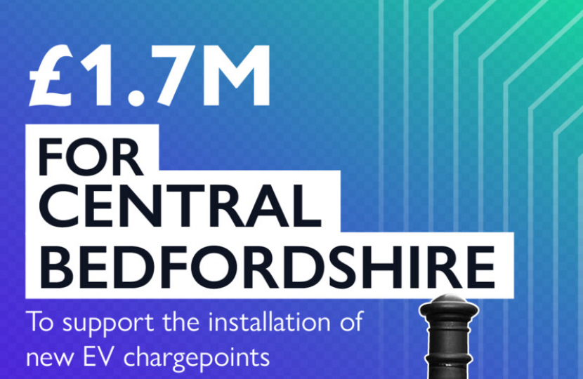 Graphic showing £1.7, to Central Beds for EV Chargepoints