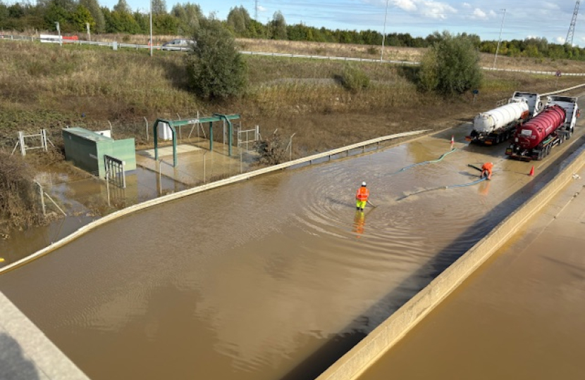 Flooded A421 at Marston