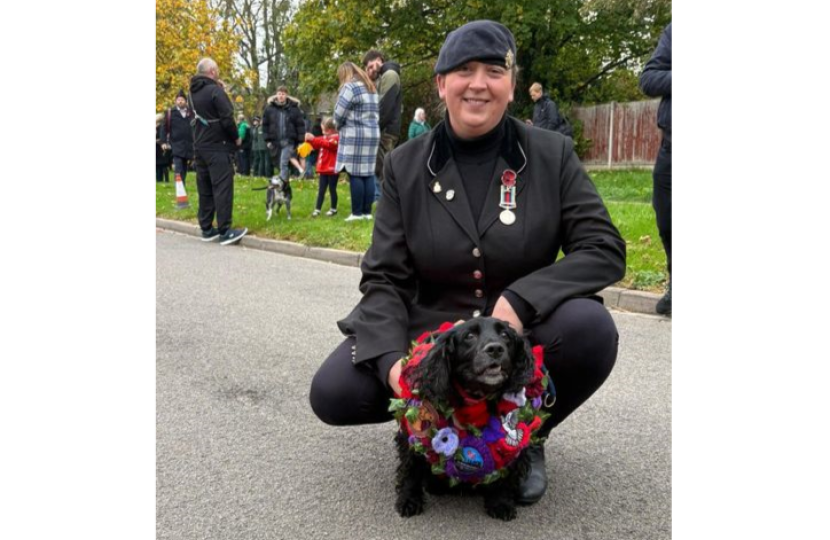 Sam Wnen and her dog Billy at Sandy Remembrance Sunday