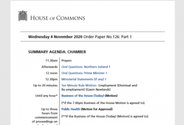 HoC order paper 4 Nov 2020