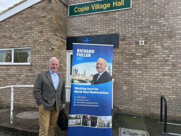 Richard Fuller outside Cople Village Hall following a drop-in surgery