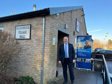 Richard outside Sharnbrook Village Hall