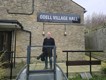 RIchard Fuller MP outside Odell Village Hall