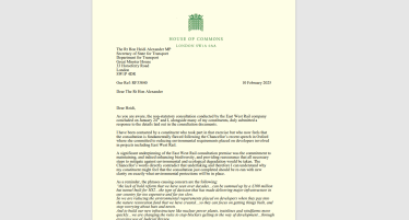 Image of letter to Transport Secretary re East West Rail and environmental protections