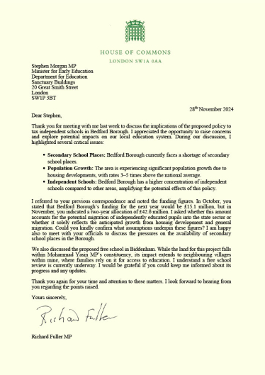 Richard's follow up letter to Minister Morgan