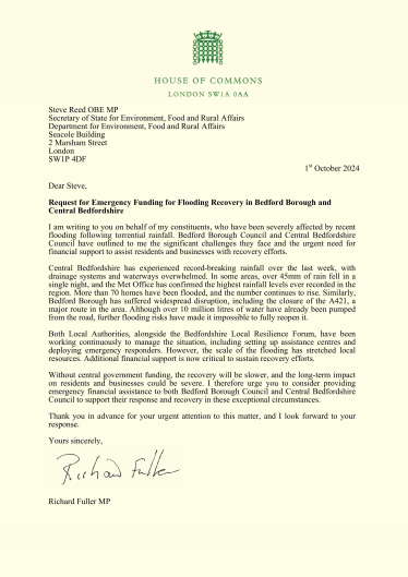 Letter to Secretary of State for Environment, Food & Rural Affairs